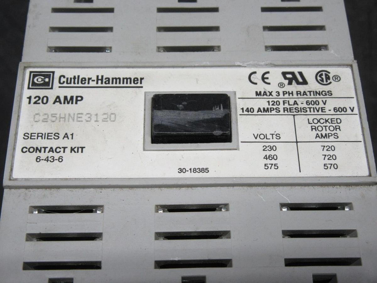 Used CUTLER HAMMER CONTACTOR C25HNE3120 120 AMP 480/600 V SERIES A1 120 V COIL 3 LUGS