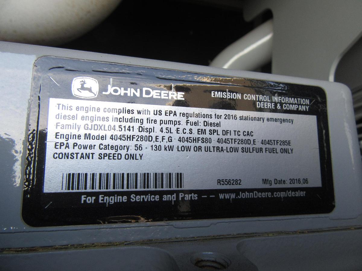 Used 50 KW DIESEL GENERATOR MTU 120/208V 3 PH JOHN DEERE SOUND ENCLOSED 158 HRS VIDEO 2016
