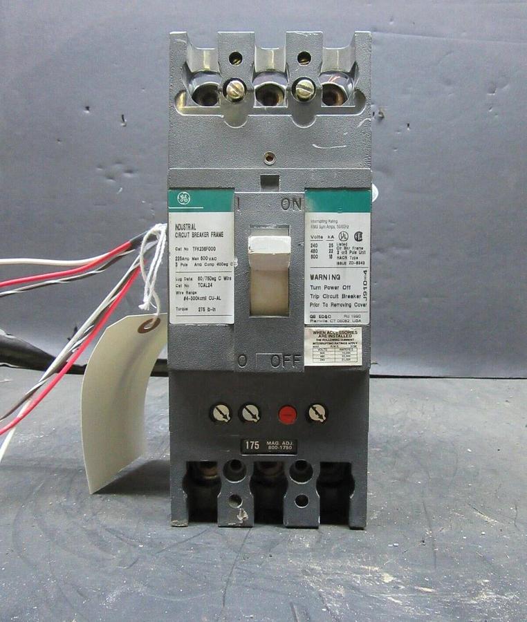 Used GE CIRCUIT BREAKER TFK236F000 175 AMP TRIP 600 VAC 3-POLE W/ AUXILIARY SWITCH