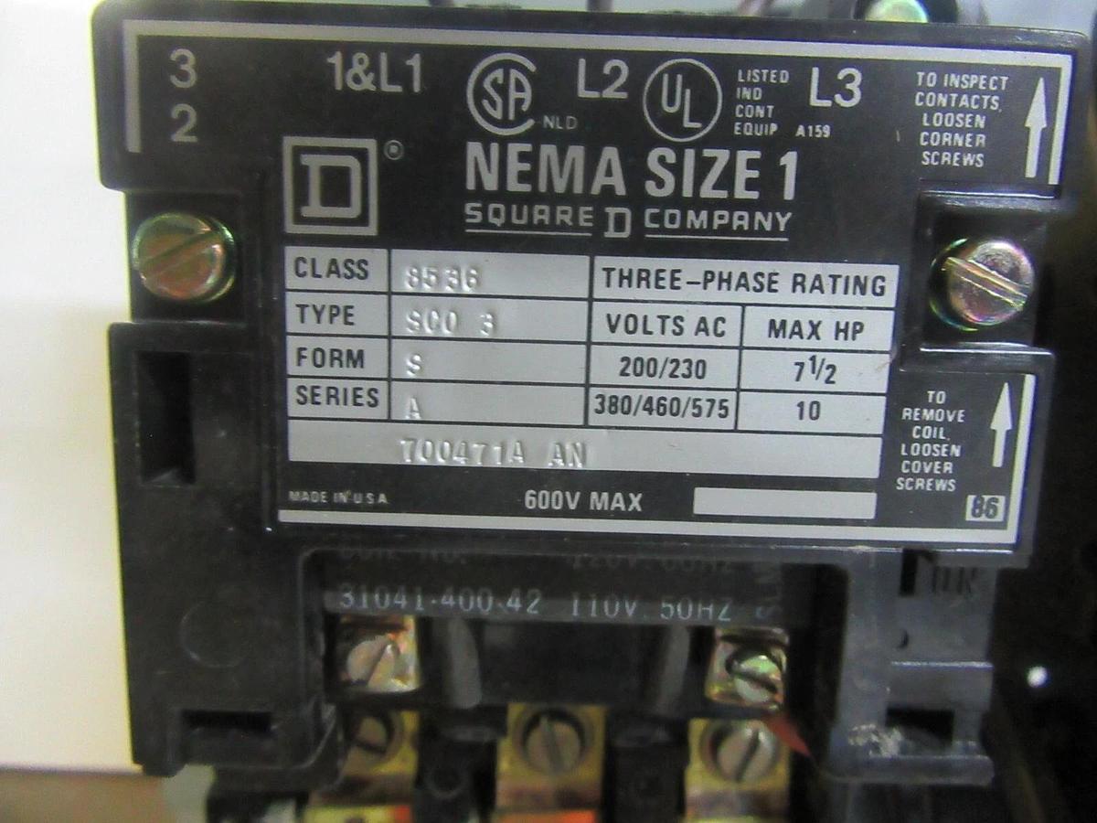Used SQUARE D MCC FUSIBLE STARTER BUCKET 8998-NE-403 SER. B 12" MODEL: 4 NEMA 1
