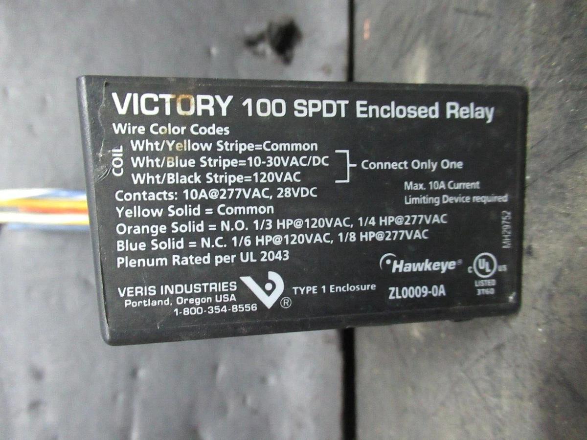 Used VERIS VICTORY 100 SPDT ENCLOSED RELAY 10 AMP 277 VAC 1/3 HP **WARRANTY**