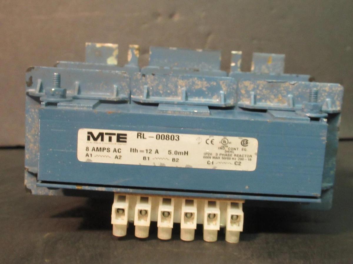 Used MTE CORPORATION 3 PH REACTOR CAT# RL-00803 P/N: 34HL 5.0 mH 8 AMP 600 V MAX