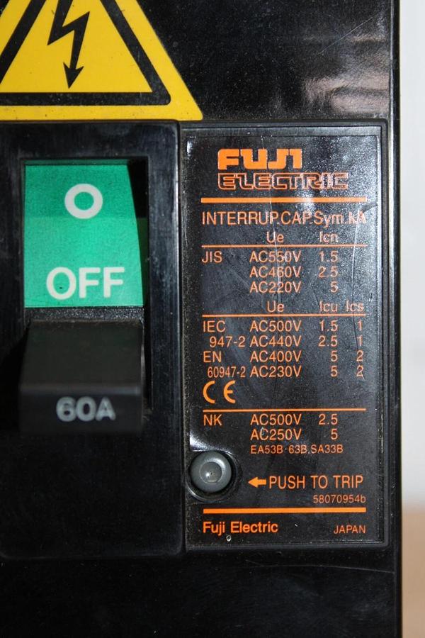 Used FUJI AUTO CIRCUIT BREAKER EA63BM BM3CEB-060 60 AMP 3-POLE 690 VAC *WARRANTY*