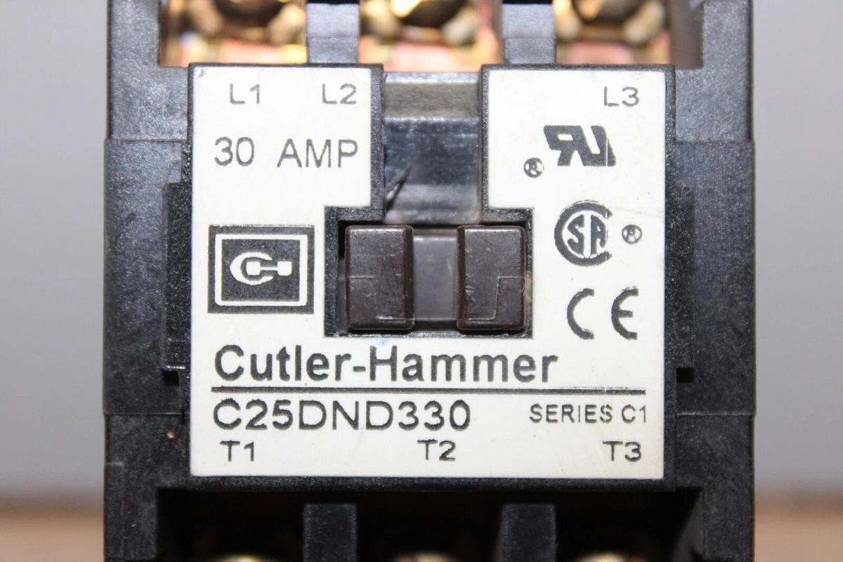 Used CUTLER HAMMER CONTACTOR 30 AMP 600V 3 PHASE 104-120V COIL MODEL: C25DND330 C1