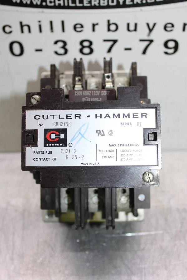 Used CUTLER-HAMMER CONTACTOR C832JN3 NEMA SIZE 3 120 AMP 600 VAC 3-POLE COIL: 120 V