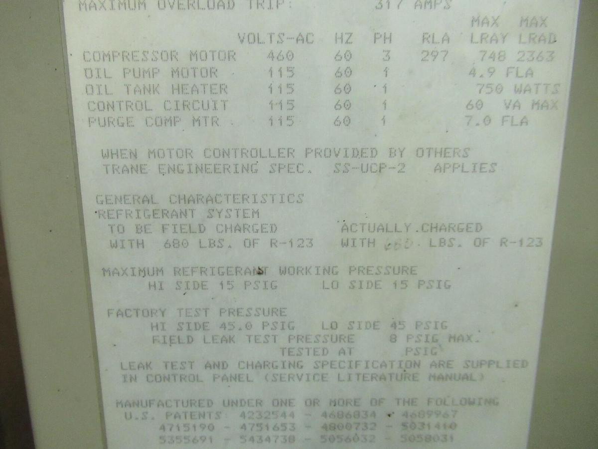 Used TRANE 500 TON CENTRAVAC ADAPTIVE CONTROL INTERFACE CVHE500 CHILLER 460 VAC R-123
