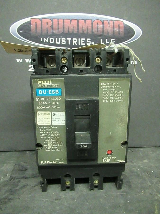 Used 30 AMP FUJI ELECTRIC BREAKER BU-ESB3030 600 VAC 3 POLE **WARRANTY INCLUDED**