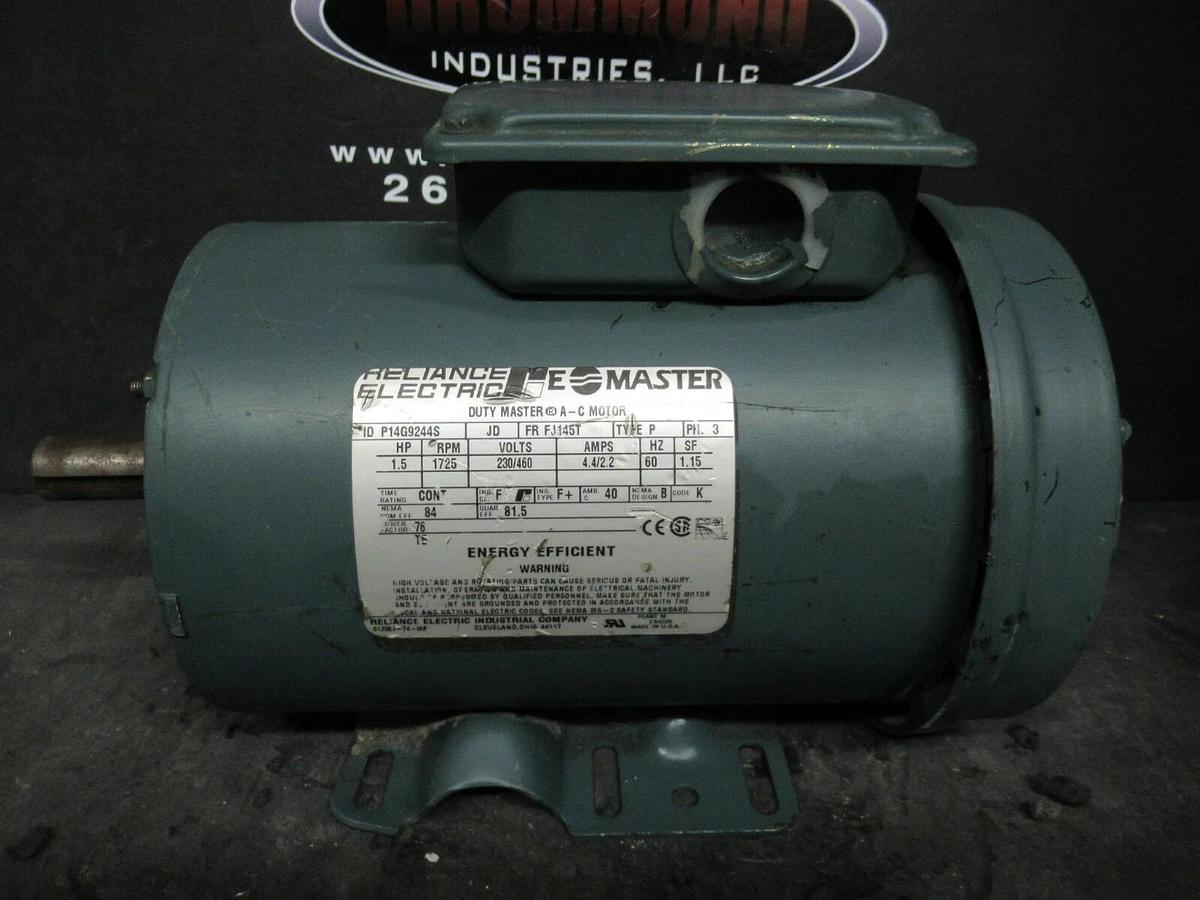 Used 1.5 HP RELAINCE ELEC MOTOR 1725 RPM 230 / 460 VP14G9244S  FJ14T FRAME  TEFC