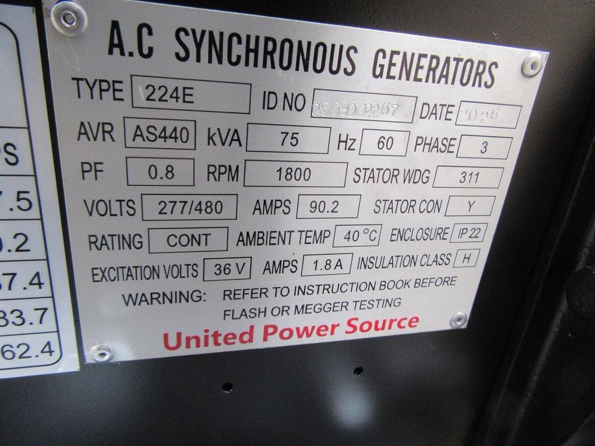 Used NEW 60 KW DIESEL GENERATOR FPT F4GE9455 DIESEL 277/480 VOLT RE-CONNECTABLE