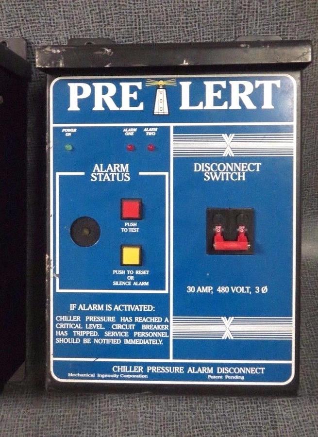 Used MECHANICAL INGENUITY PRELERT & PREVAC CHILLER PRESSURE ALARM REFRIGERANT LEAK
