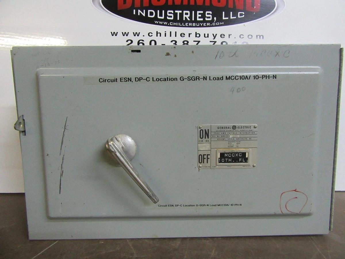 Used GE QMR PANELBOARD FUSIBLE DISCONNECT QMR365R 400 AMP 600 VAC 350 HP 3-PHASE