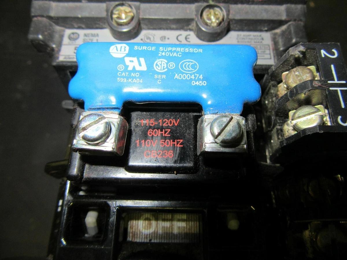 Used ALLEN BRADLEY CONTACTOR 500-B0*930 SER. B NEMA: 1  10 HP  600 VAC  COIL: 120 VAC