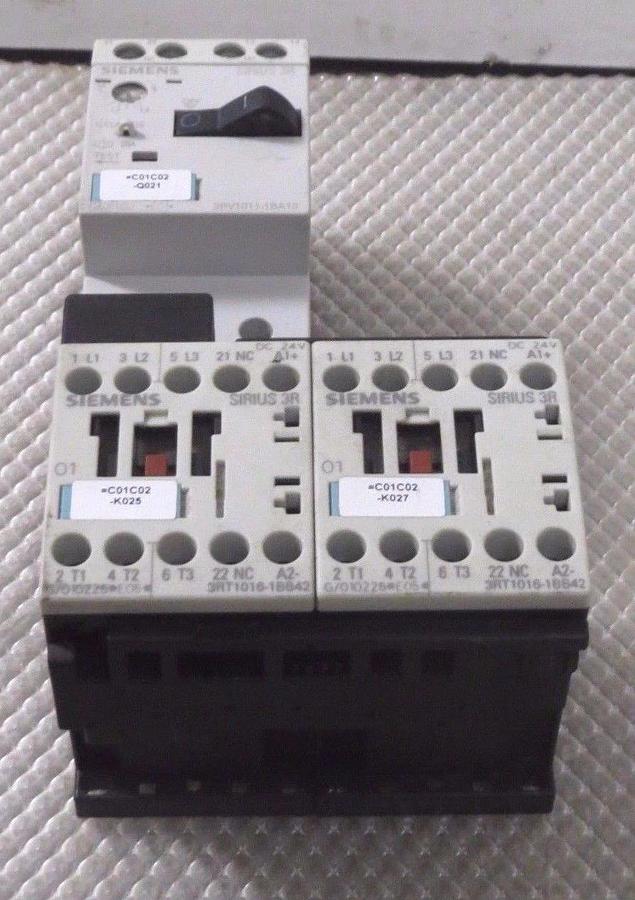 Used SIEMENS SIRIUS MOTOR START SET 1.4-2 AMP # 3RV1011-1BA10 W/ 3RT1016-1BB42 X 2