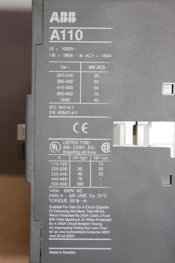 Used ABB CONTACTOR AF110-30 3-POLE 600 VAC 100 HP 140 AMP **WARRANTY**