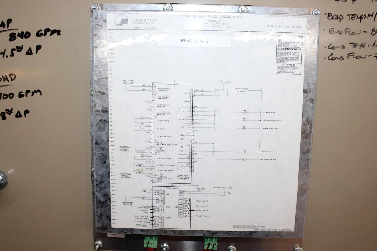 Used TRANE CENTRAVAC CHILLER CONTROL PANEL INTERFACE CVHE450 X13650485-01 REV. F