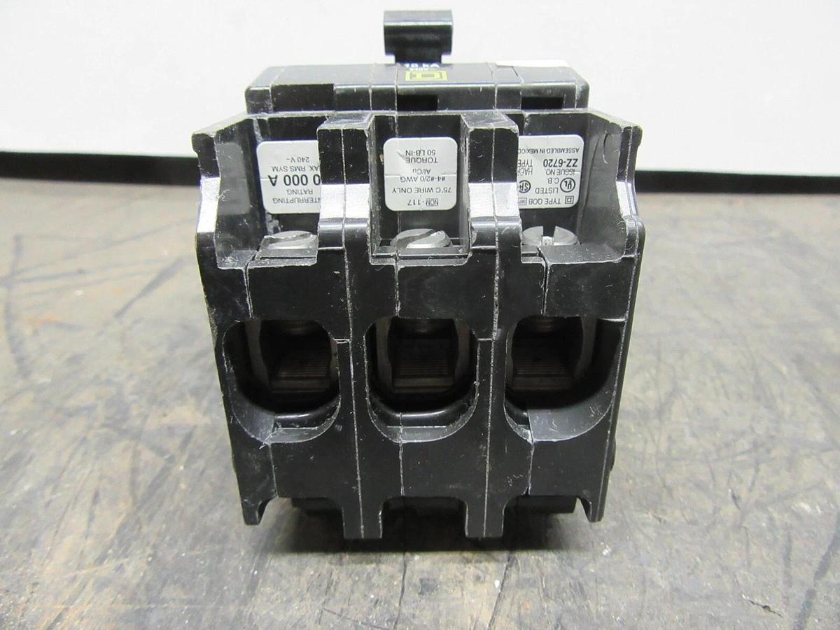 Used SQUARE D BOLT-ON HACR CIRCUIT BREAKER QOB100 100 AMP 240 VAC 3-POLE