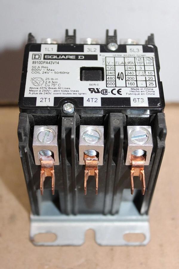 Used SQUARE D CONTACTOR 8910DPA43V14 40 AMP 600 VAC 25 HP COIL: 24V **WARRANTY**