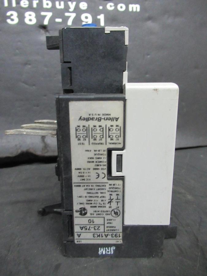Used ALLEN-BRADLEY ADJUSTABLE THERMAL OVERLOAD RELAY 193-A1K3 23-75 AMP