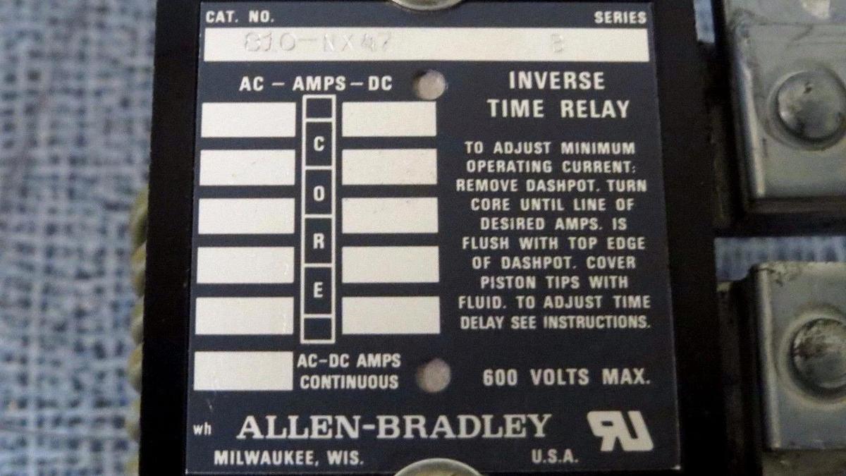 Used ALLEN BRADLEY INVERSE TIME RELAY 600 VAC MODEL 810-NX47