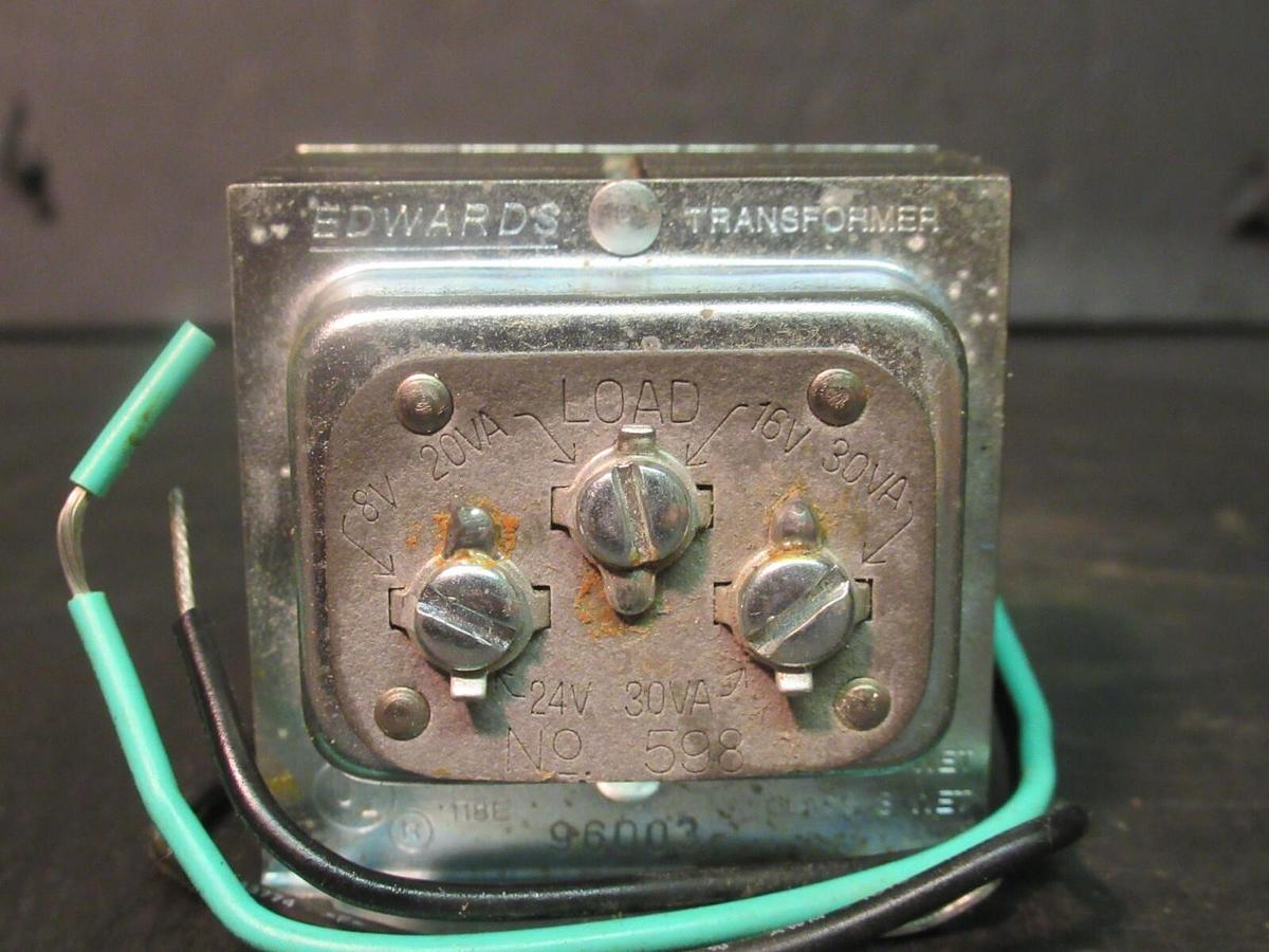EDWARDS / GENERAL SIGNAL CONTROL TRANSFORMER CAT# 598 120 VAC PRI 8/16/24 VAC