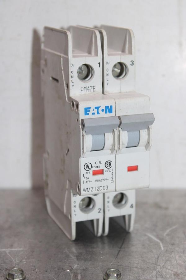 Used EATON CIRCUIT BREAKER WMZT2D03 2-POLE 3 AMP 277/480 VAC AM47E