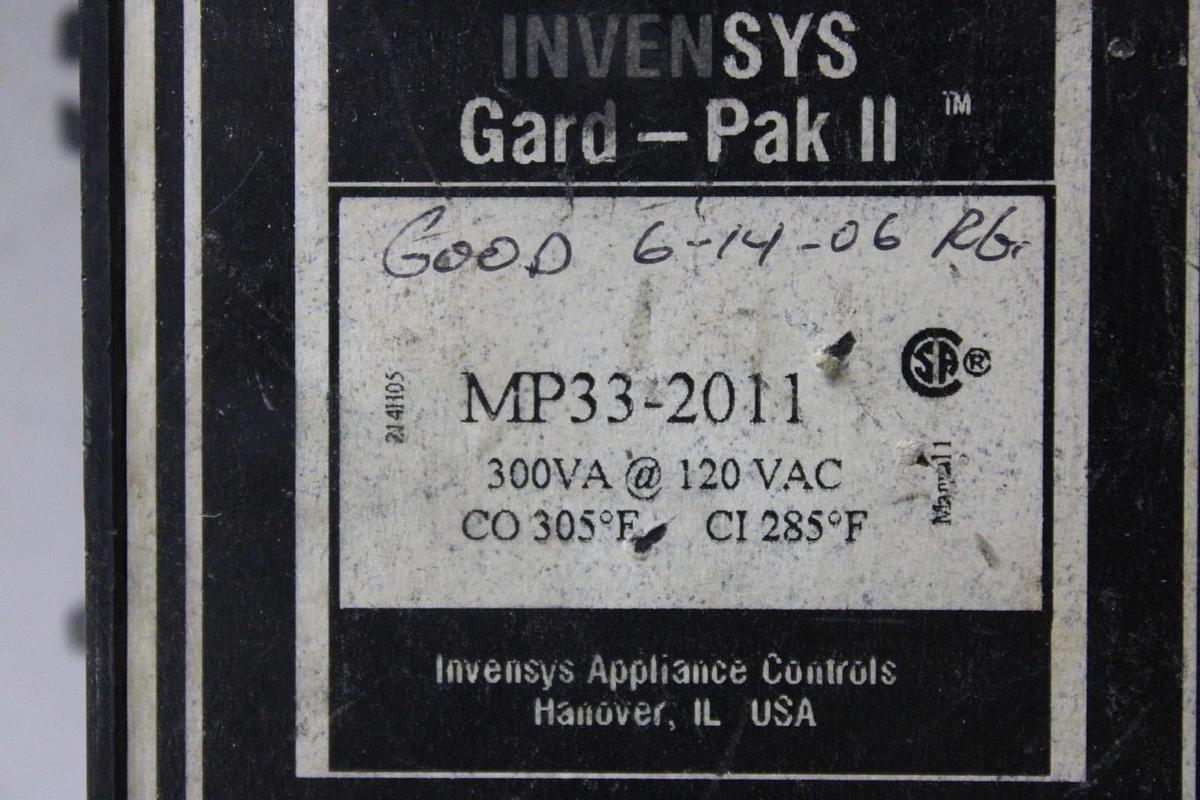 Used INVENSYS GARD-PAK II MP33-2011 300 VA @ 120 VAC ELECTRIC MOTOR PROTECTOR