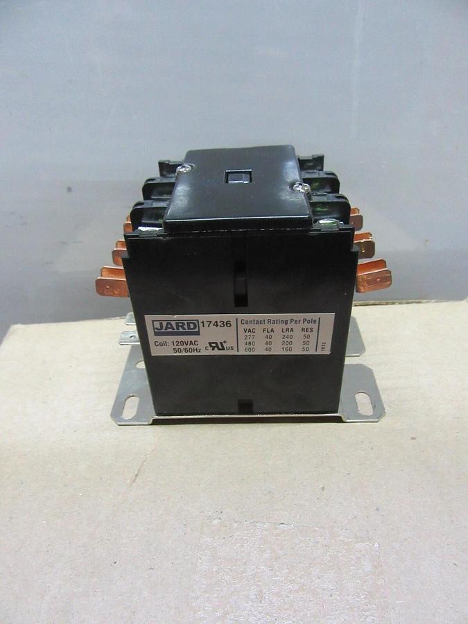 Used JARD CONTACTOR 17436 600 VAC 40 AMP 3-POLE 3-PHASE COIL: 120 VAC