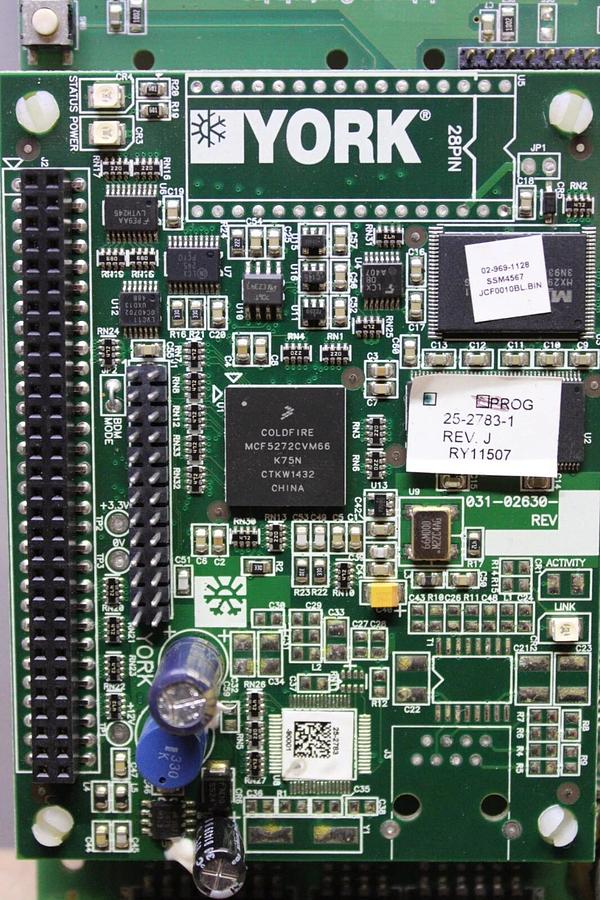 Used YORK STACKED CHILLER INTERFACE BOARD 25-2698-18 REV. D W/ 25-2783-1 REV. J