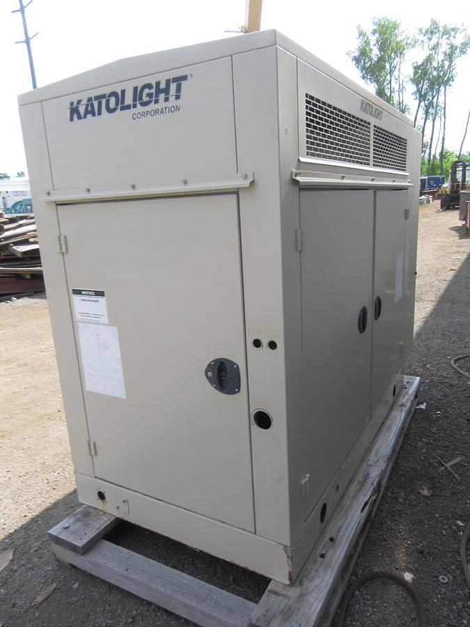 Used 30 KW NATURAL GAS PROPANE GENERATOR KATOLIGHT 120/240V RE-CONNECTABLE 667 HRS VIDEO WE SHIP