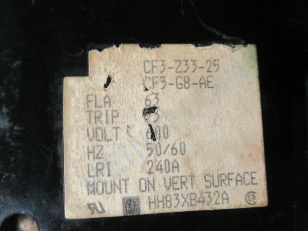 Used HEINEMANN AIRPAX CIRCUIT BREAKER CF3-Z33-25 63 AMP 600 VAC CF3-G8-AE