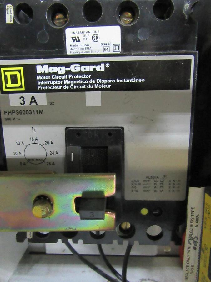 Used SQUARE D MODEL 6 MCC BUCKET NEMA SIZE 1 3 AMP 12" FA100-3MC6 W/ 8536SCO3S