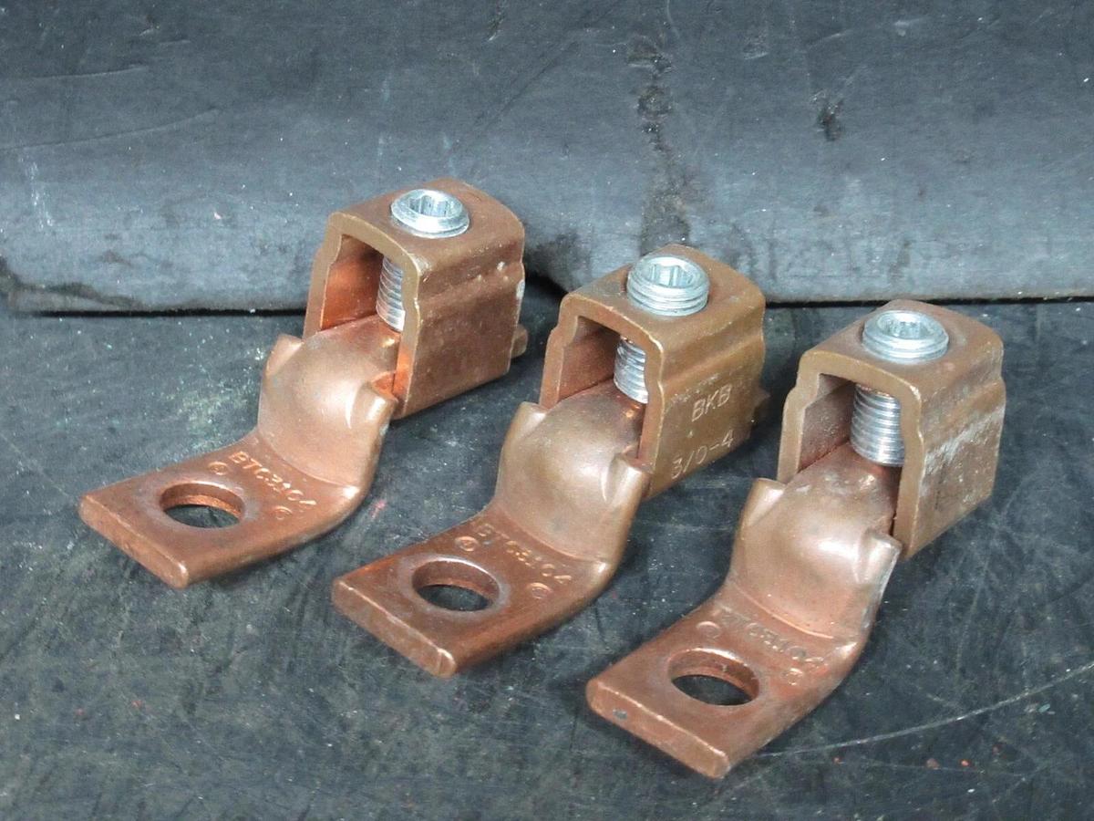 Used (LOT OF 3) THOMAS & BETTS COPPER TERMINAL LUGS BTC3104 3/0-4 BKB