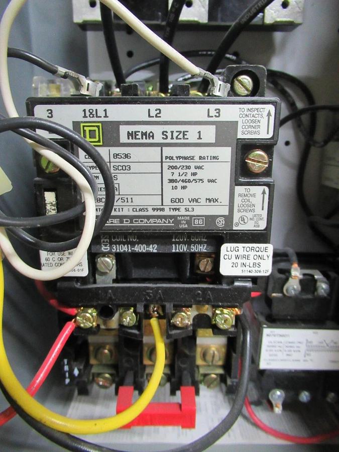 Used SQUARE D NEMA SIZE 1 COMBINATION COMBO BOX 8538SCG13 30 AMP 10 HP 600 VAC