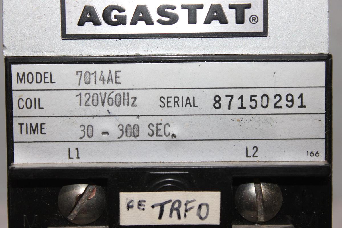 Used AGASTAT TIME DELAY RELAY 7012AH 120 VOLT 3-30 MINUTE DELAY