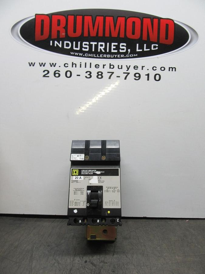 Used SQUARE D I-LINE CIRCUIT BREAKER FA34020 20 AMP 480 VAC 3-POLE **WARRANTY**