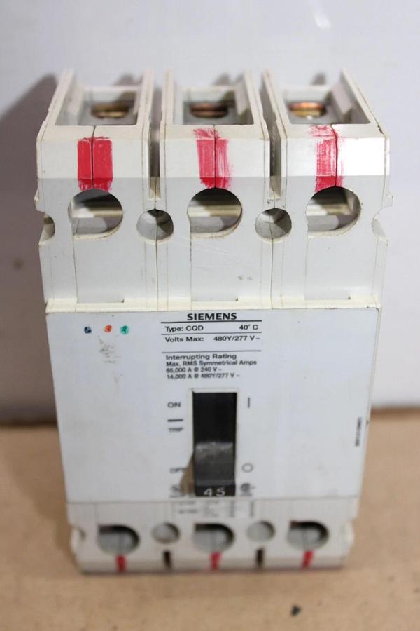 Used SIEMENS 3-POLE BREAKER CQD345 45 AMP 480Y/277 VOLT *30 DAY WARRANTY INCLUDED*