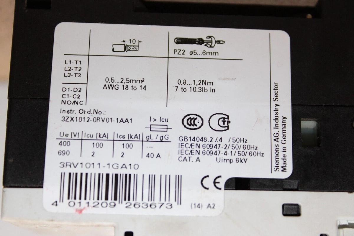 Used SIEMENS MANUAL MOTOR STARTER 3RV1011-1GA10 600 VAC 6.3 AMP 5HP **WARRANTY**