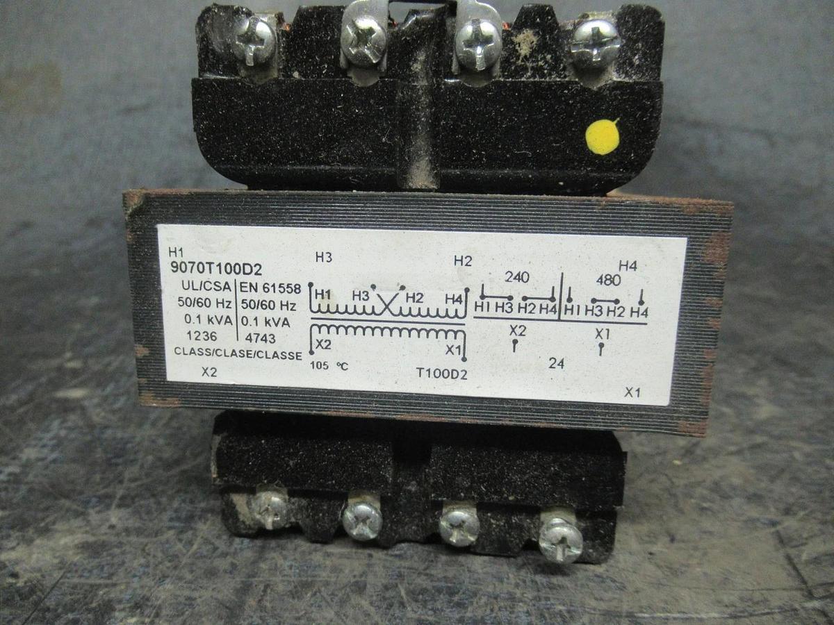 Used SQUARE D TRANSFORMER 9070T100D2 100VA 50/60HZ INPUT:240/480V OUTPUT:24V
