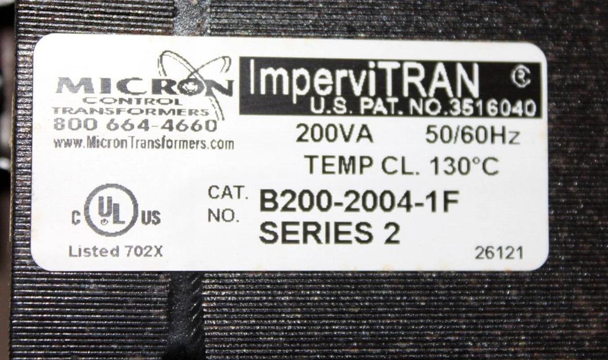 Used MICRON IMPERVITRAN CONTROL TRANSFORMER B200-2004-1F 200 VA 50/60 HZ