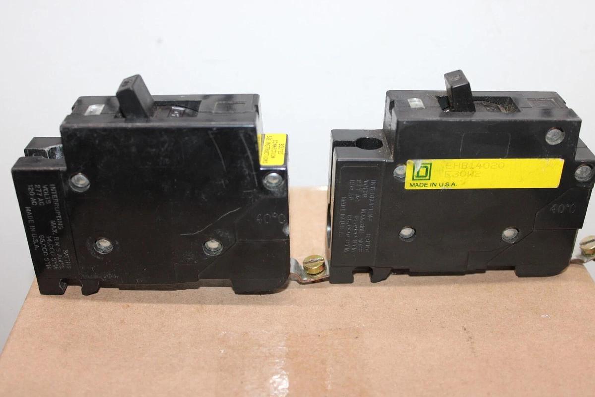 Used LOT OF 5 SQUARE D CIRCUIT BREAKER EHB14020 20 AMP 1-POLE 480/277 VAC