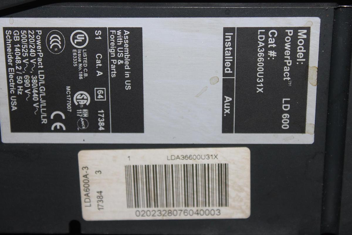Used SQUARE D I-LINE CIRCUIT BREAKER LA36400 400 AMP 600 VAC 3-POLE