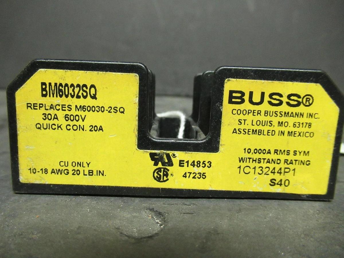 Used LOT OF 2 BUSSMAN FUSE HOLDER BM6032SQ FOR 30 AMP 600 V FUSES **WARRANTY**