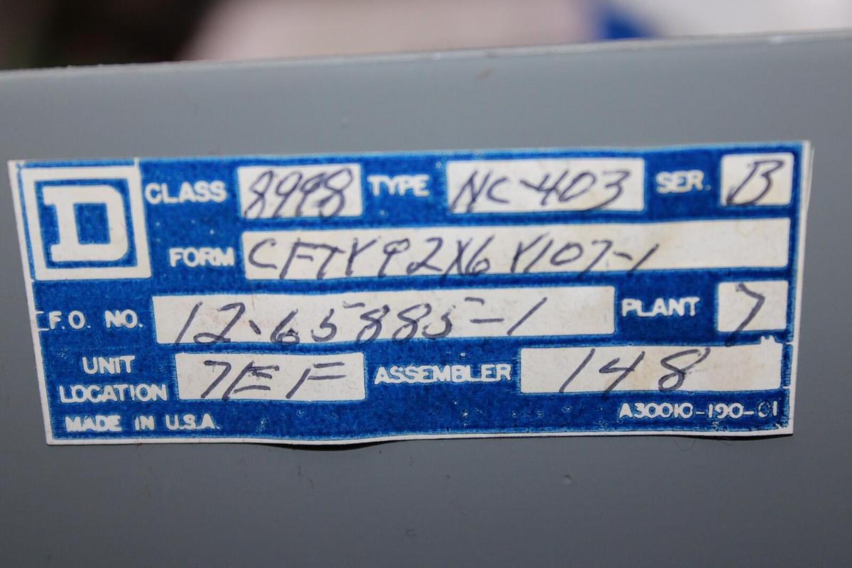 Used SQUARE D MOTOR CONTROL BUCKET MCC 8998-NC-403 NEMA 1 12" W/ 8536-SCO-3