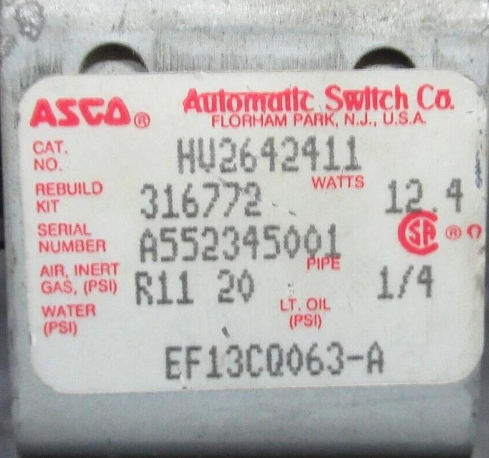Used ASCO SOLENOID VALVE HV2642411 1/4" 12.4 WATT 20 PSI **WARRANTY INCLUDED**