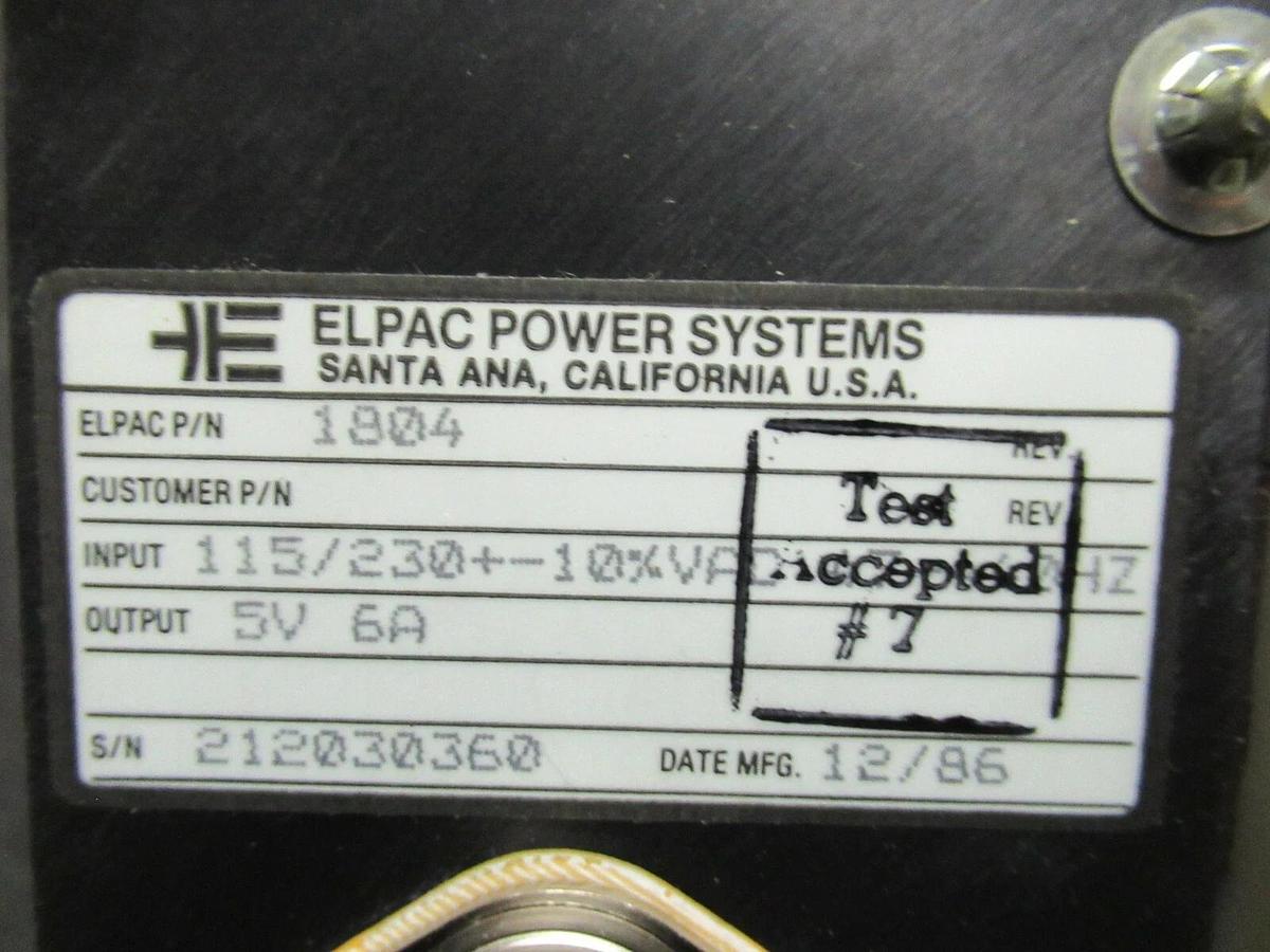Used ELPAC POWER SYSTEMS POWER SUPPLY P/N 1804 115/230 VAC INPUT 5 VDC @ 6 AMP