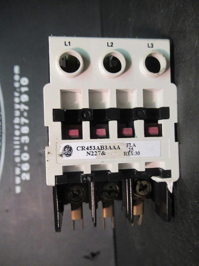 Used GE 3-PHASE CONTACTOR CR453AB3AAA 25 AMP 600 VAC 10 HP COIL: 110-120 VOLT