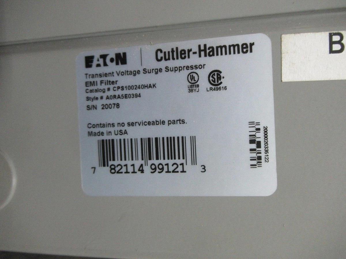 Used EATON TRANSIENT VOLTAGE SURGE SUPPRESSOR CPS100240HAK 100 KA 240 V 30 AMP