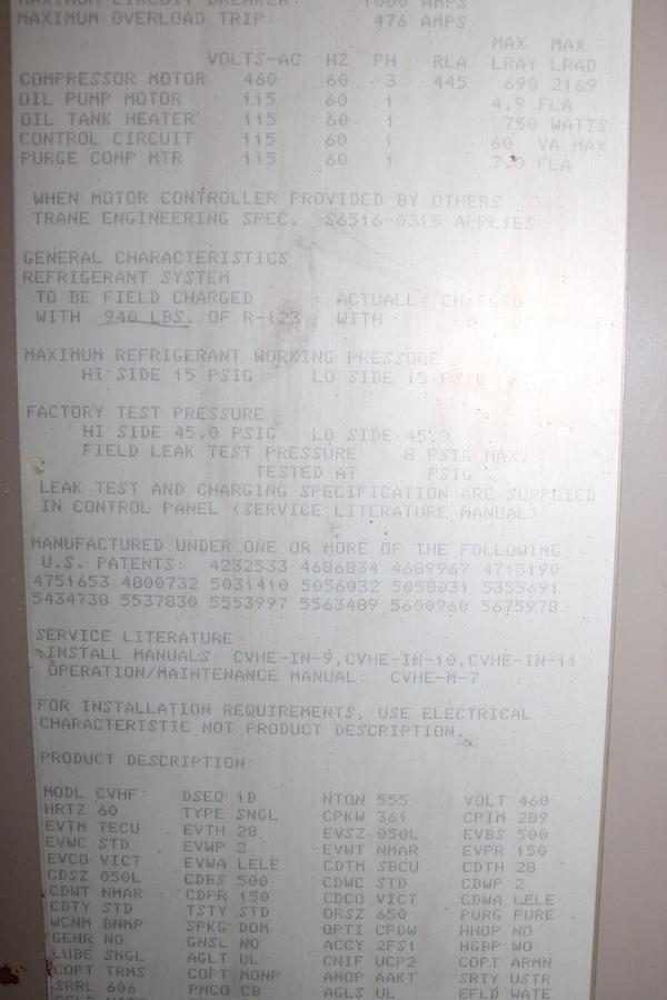 Used TRANE CENTRAVAC CHILLER CONTROL SYSTEM CVHF555 460V 3-PHASE 320KW *WARRANTY*