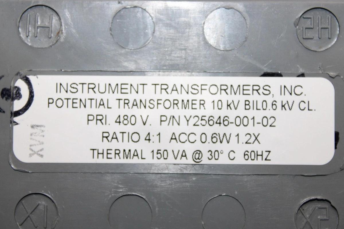 Used INSTRUMENT TRANSFORMERS POTENTIAL TRANSFORMER Y25646-001-02 480V 4:1 10KV 0.6W