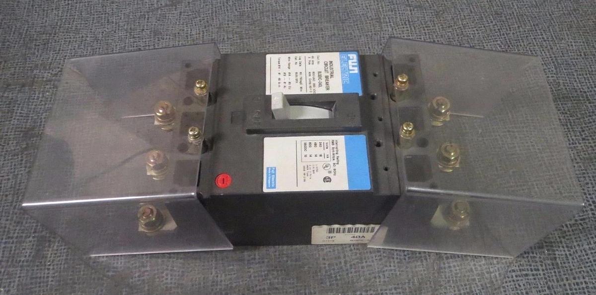 Used FUJI ELECTRIC CIRCUIT BREAKER BU3EHV-040L 40 AMP 600 V 3 POLE W/ GUARDS